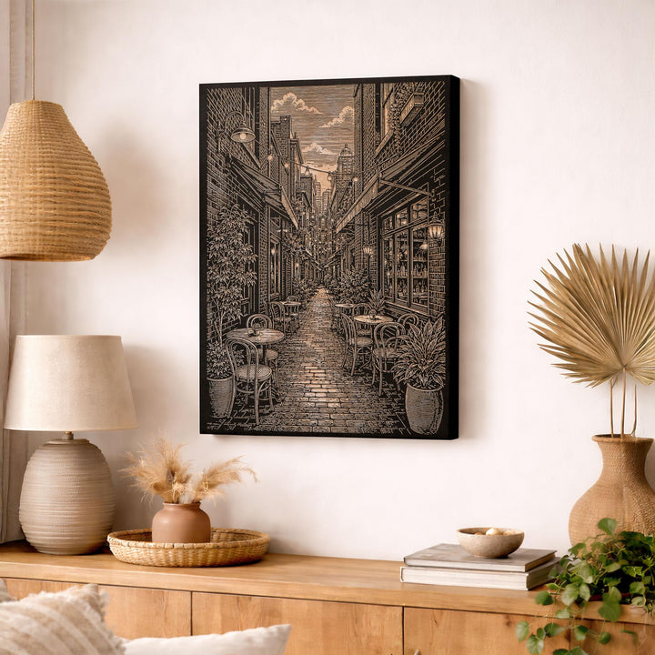 Melbourne Laneway Cafe Engraved Birch Art Panel