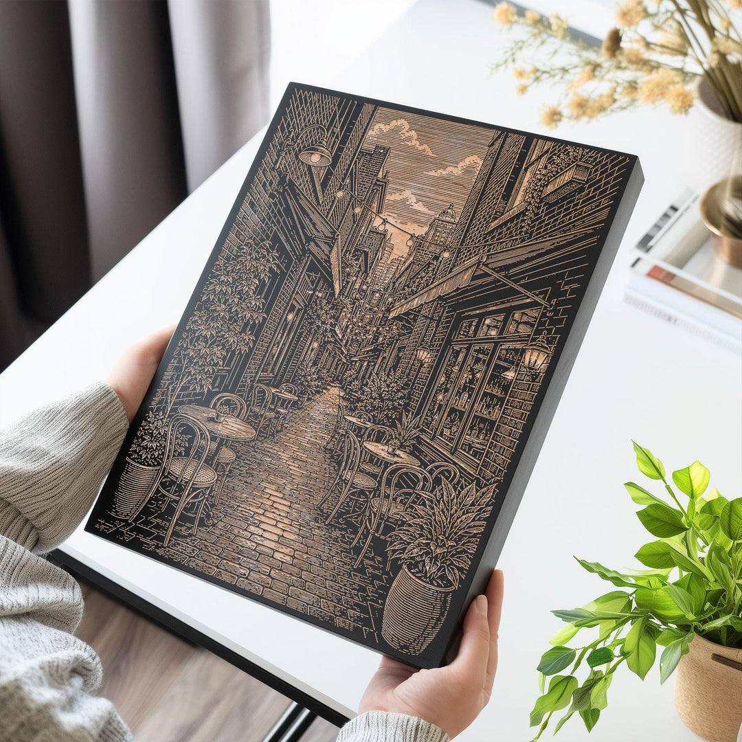 Melbourne Laneway Cafe Engraved Birch Art Panel