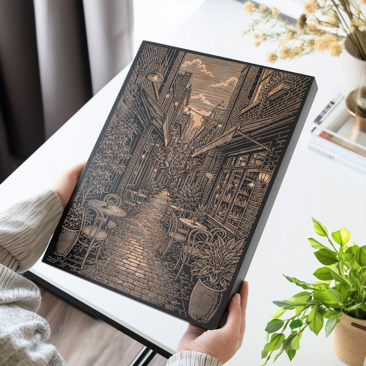 Melbourne Laneway Cafe Engraved Birch Art Panel