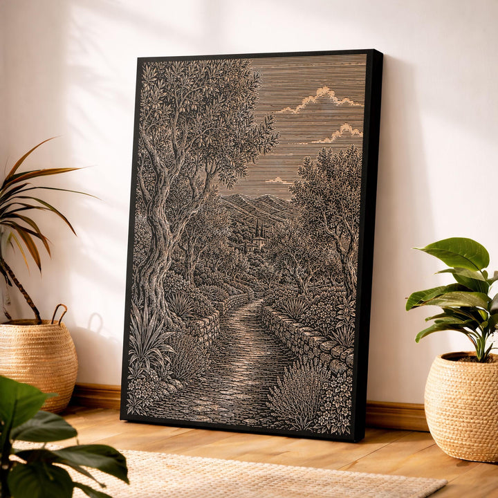 Montecito Olive Grove Path Engraved Birch Art Panel