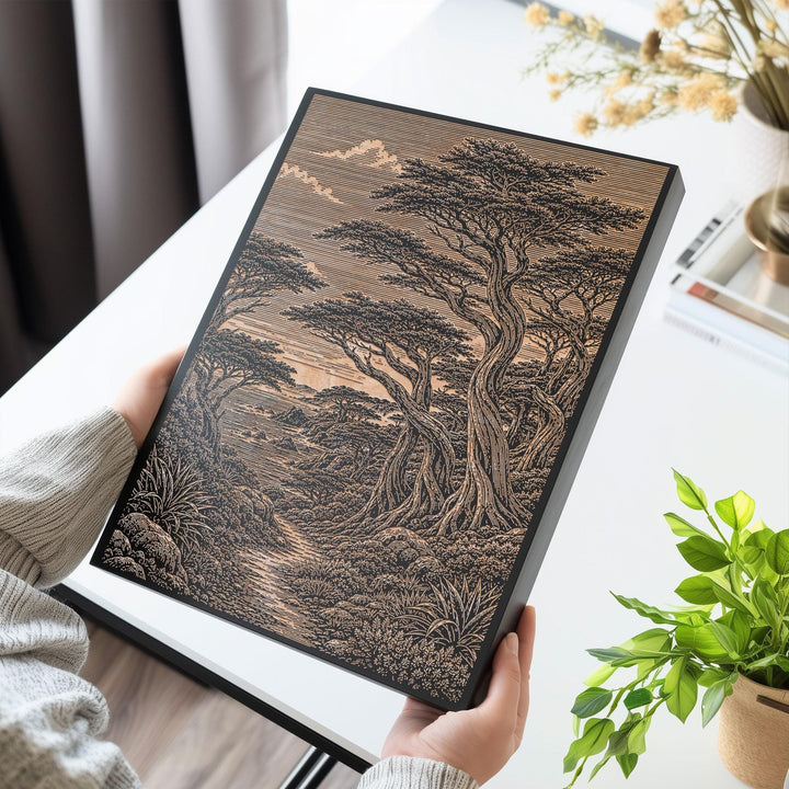 Monterey Cypress Grove Engraved Birch Art Panel