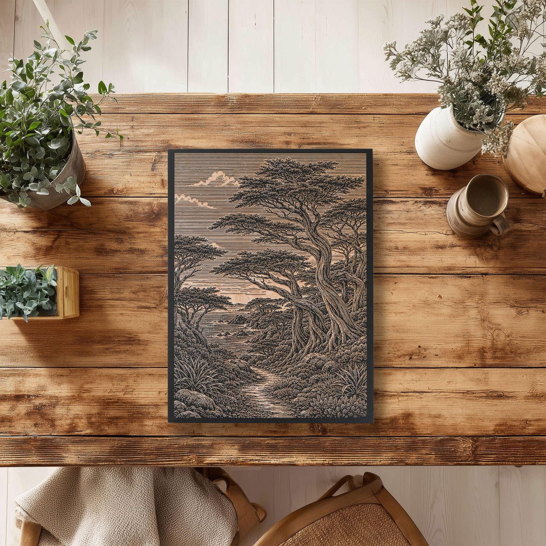 Monterey Cypress Grove Engraved Birch Art Panel