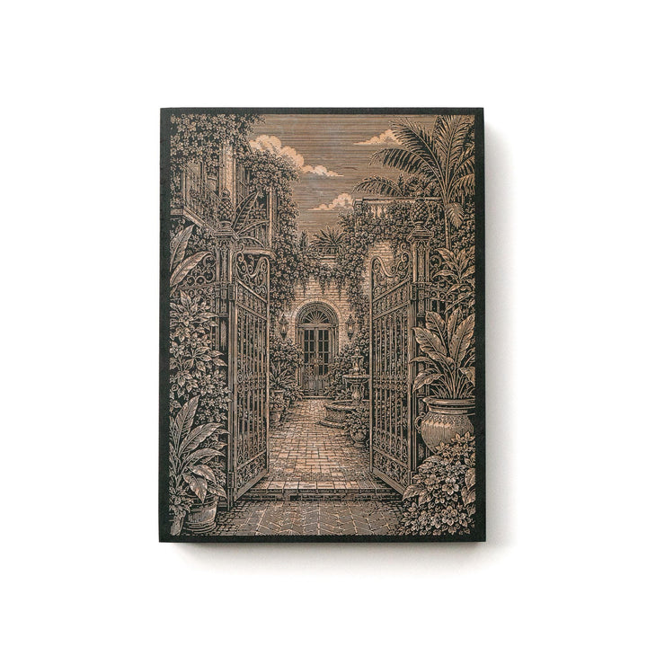 New Orleans Courtyard Garden Engraved Birch Art Panel
