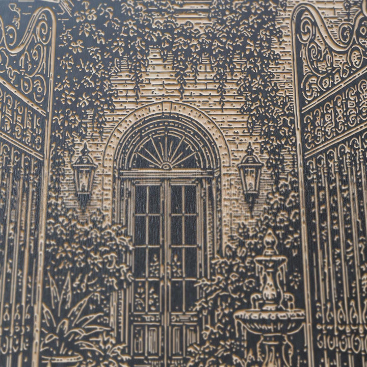 New Orleans Courtyard Garden Engraved Birch Art Panel