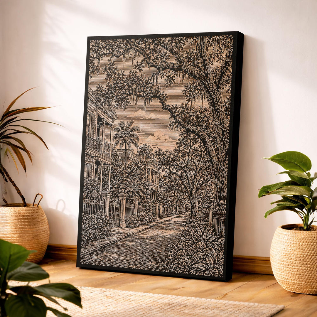 New Orleans Garden District Street Engraved Birch Art Panel