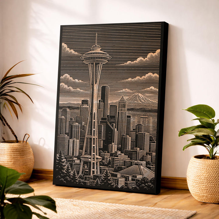 Seattle Space Needle Engraved Birch Art Panel