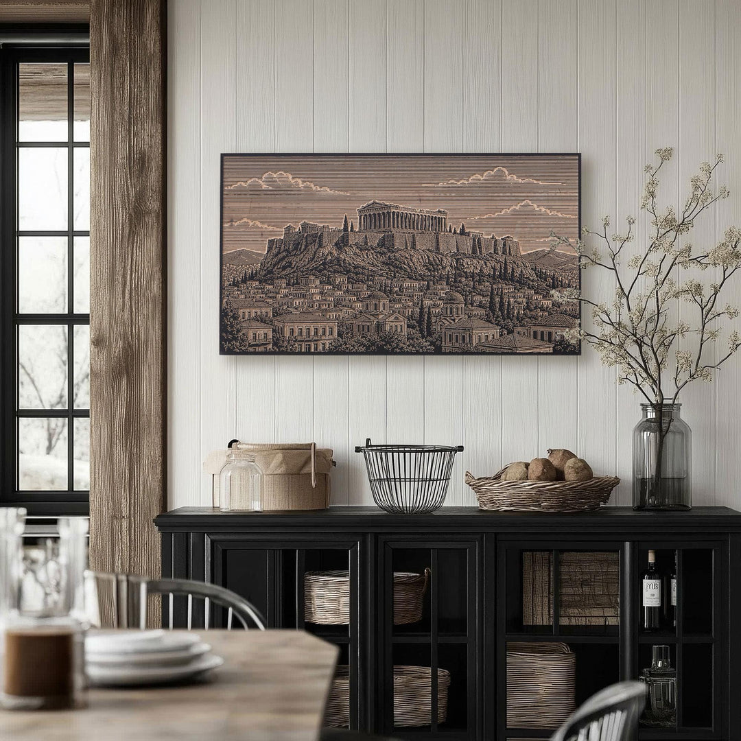 Athens Acropolis Engraved Birch Art Panel