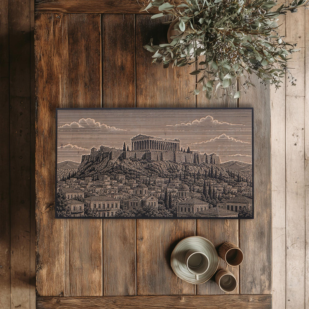Athens Acropolis Engraved Birch Art Panel
