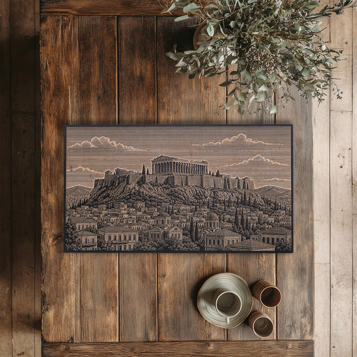 Athens Acropolis Engraved Birch Art Panel