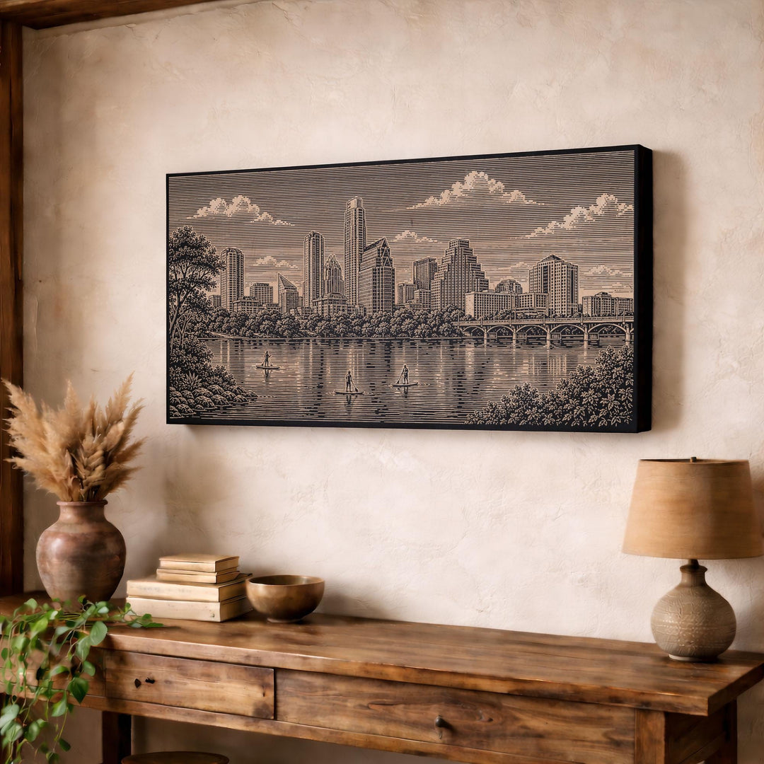 Austin Skyline Engraved Birch Art Panel