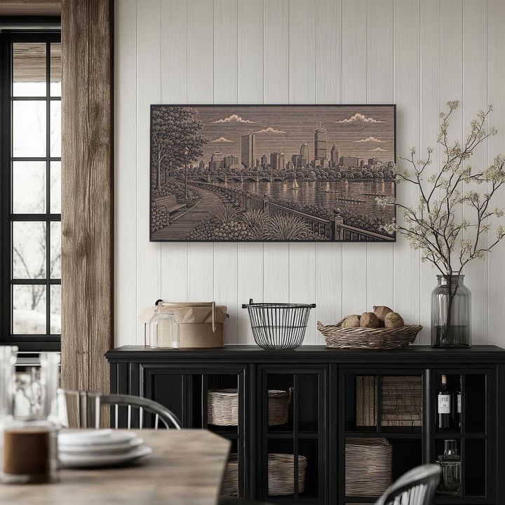 Boston Charles River Engraved Birch Art Panel