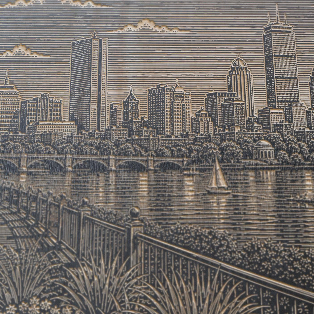 Boston Charles River Engraved Birch Art Panel