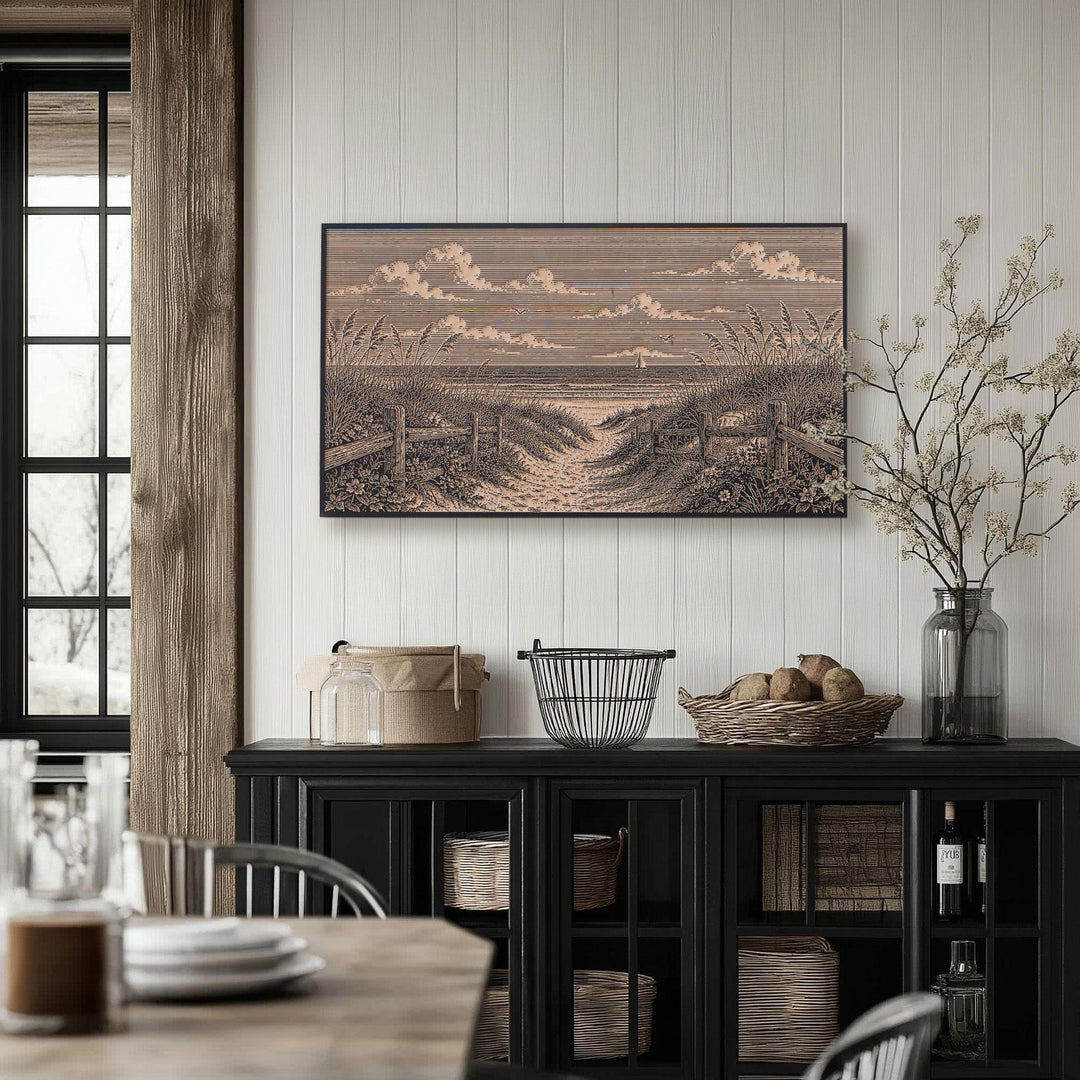 Cape Cod Dune Path Engraved Birch Art Panel