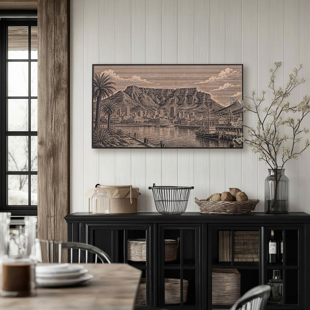 Cape Town Table Mountain Engraved Birch Art Panel