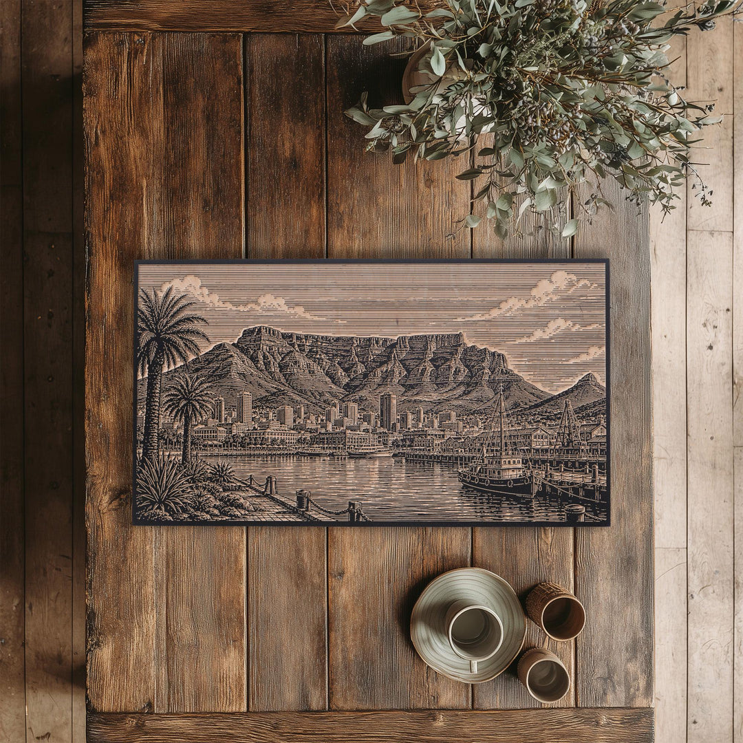 Cape Town Table Mountain Engraved Birch Art Panel