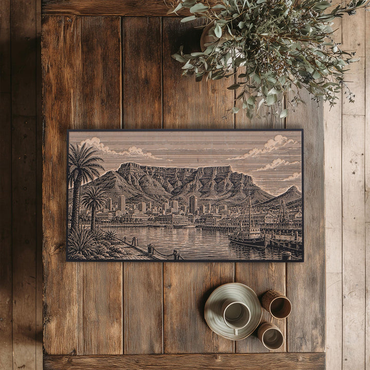 Cape Town Table Mountain Engraved Birch Art Panel