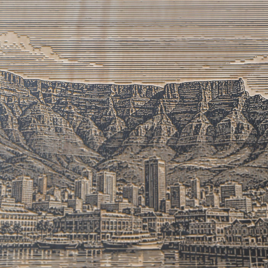 Cape Town Table Mountain Engraved Birch Art Panel