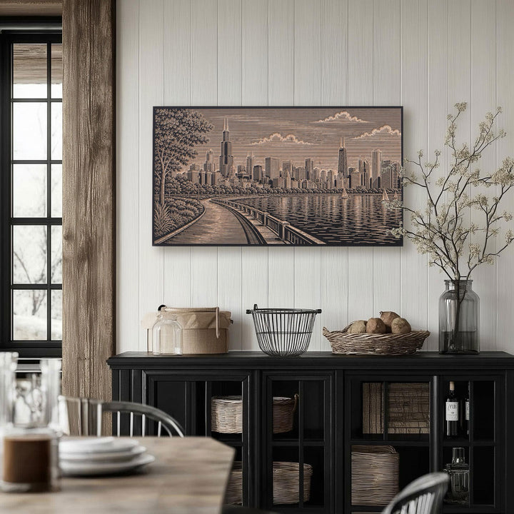 Chicago Lakefront Skyline Engraved Birch Art Panel