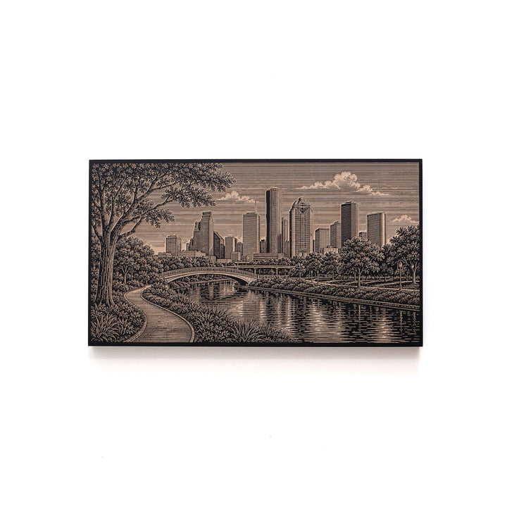 Houston Skyline Engraved Birch Art Panel