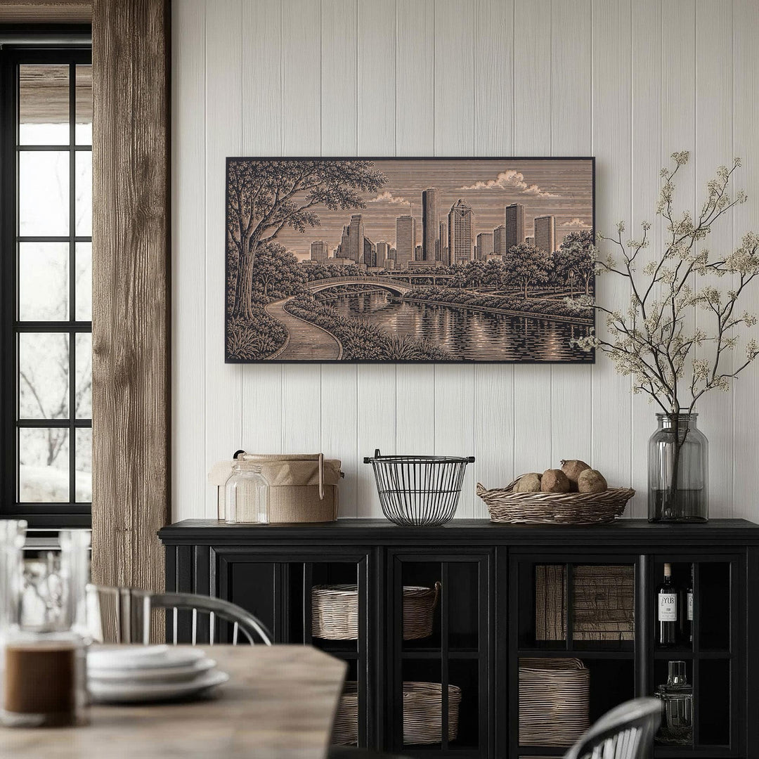 Houston Skyline Engraved Birch Art Panel