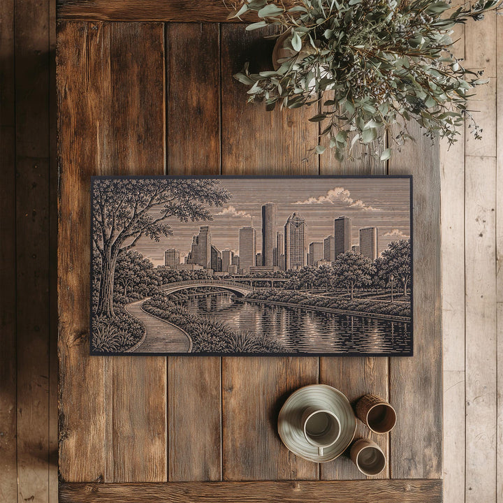 Houston Skyline Engraved Birch Art Panel