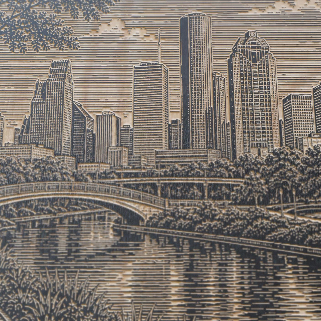 Houston Skyline Engraved Birch Art Panel