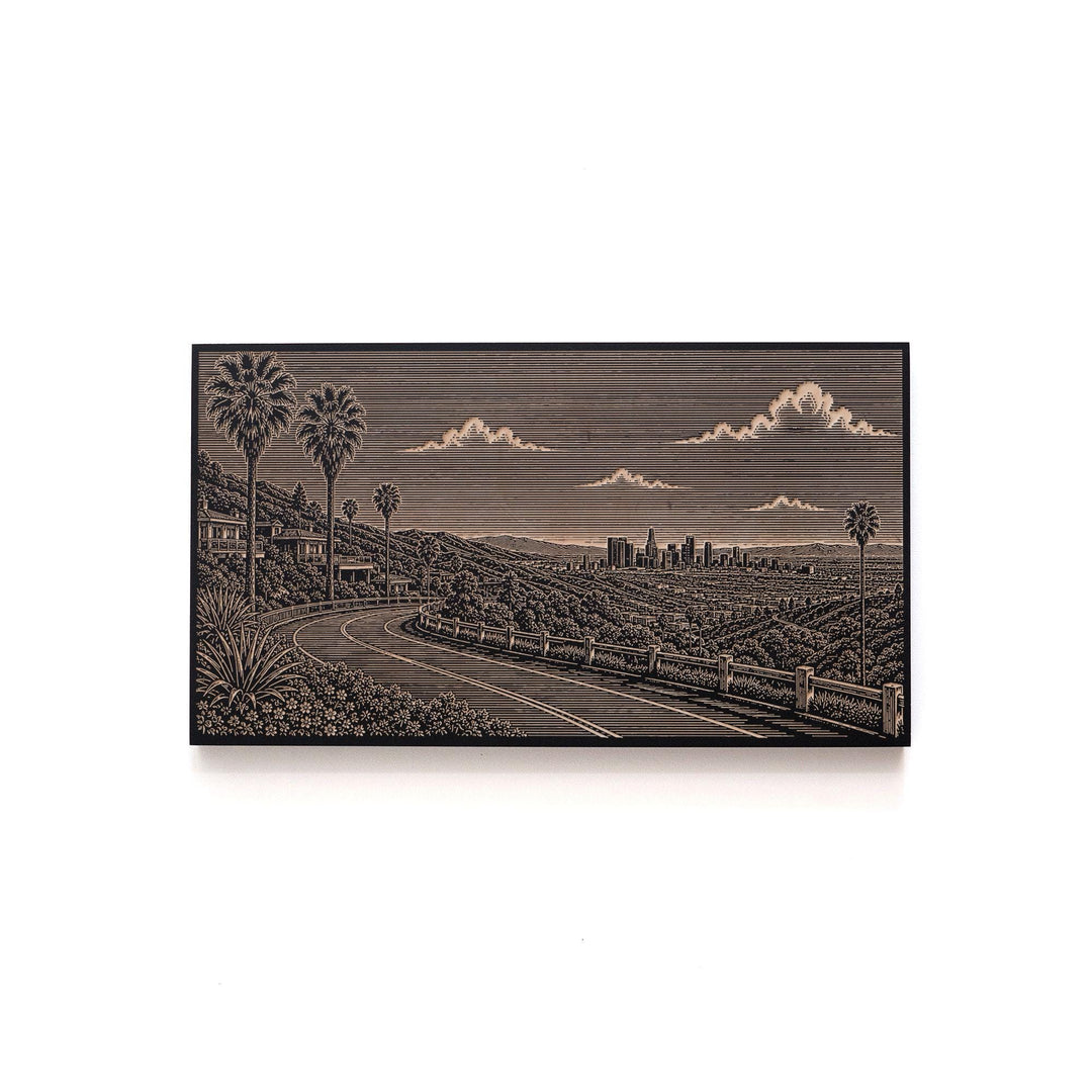Los Angeles Hollywood Hills Skyline View Engraved Birch Art Panel