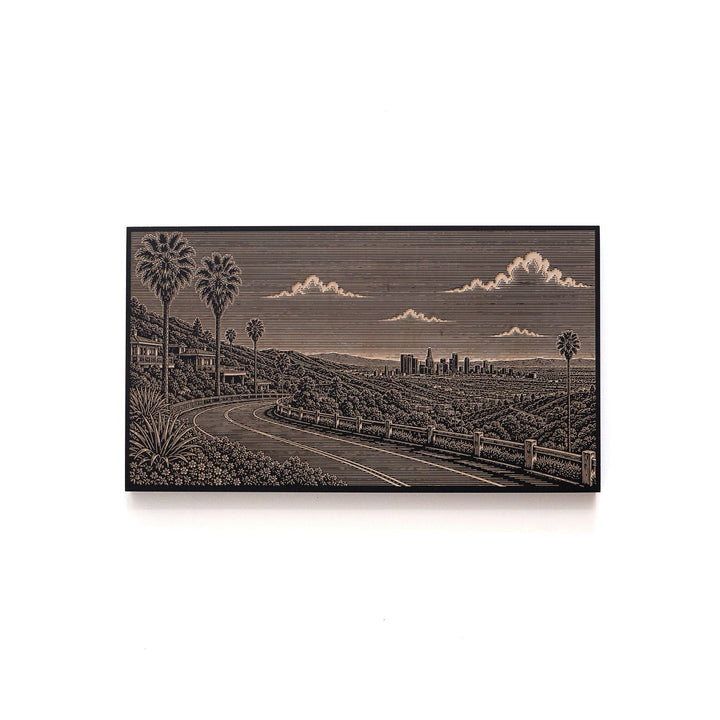 Los Angeles Hollywood Hills Skyline View Engraved Birch Art Panel