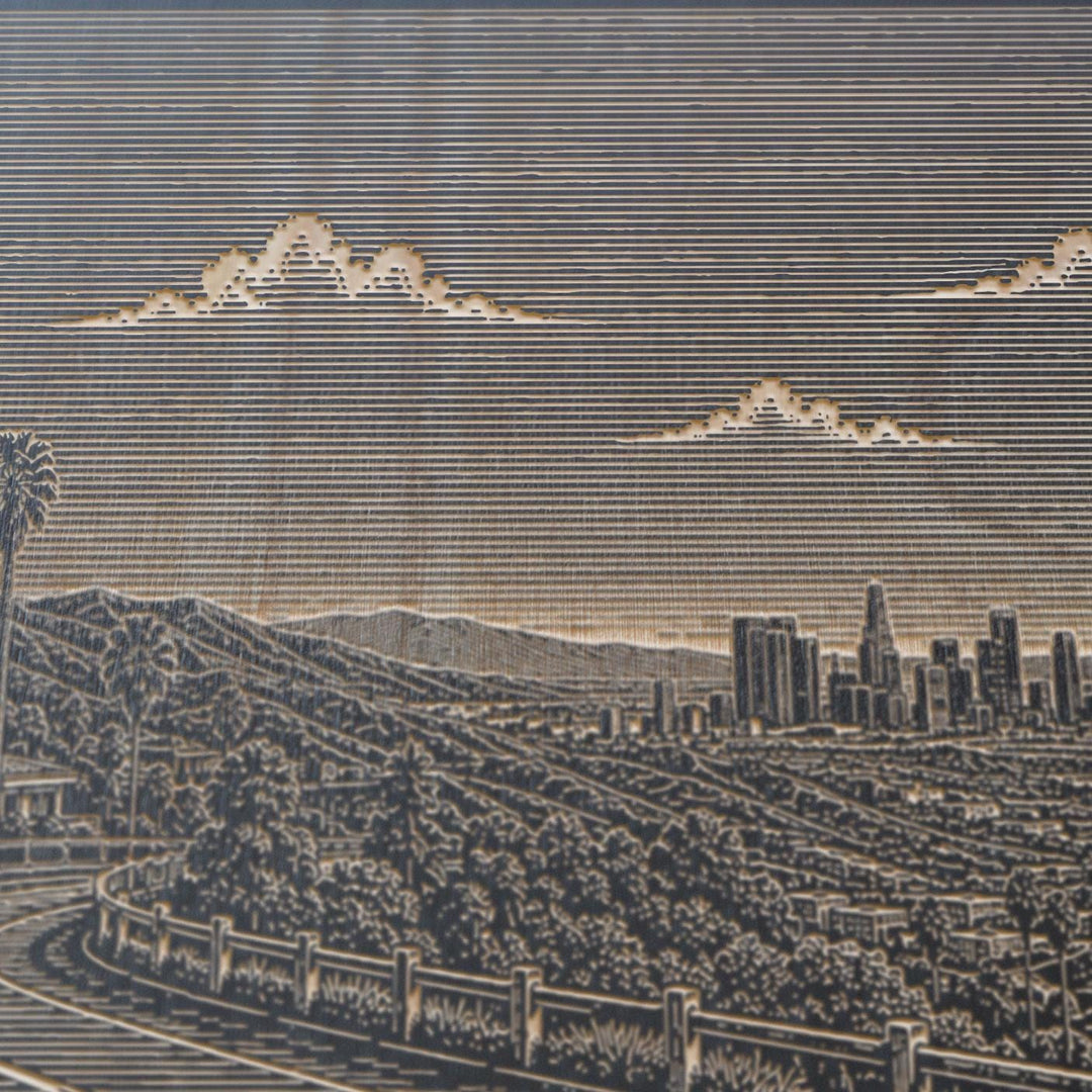 Los Angeles Hollywood Hills Skyline View Engraved Birch Art Panel