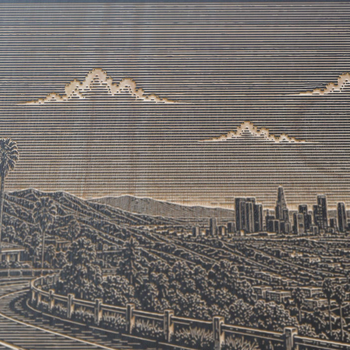 Los Angeles Hollywood Hills Skyline View Engraved Birch Art Panel