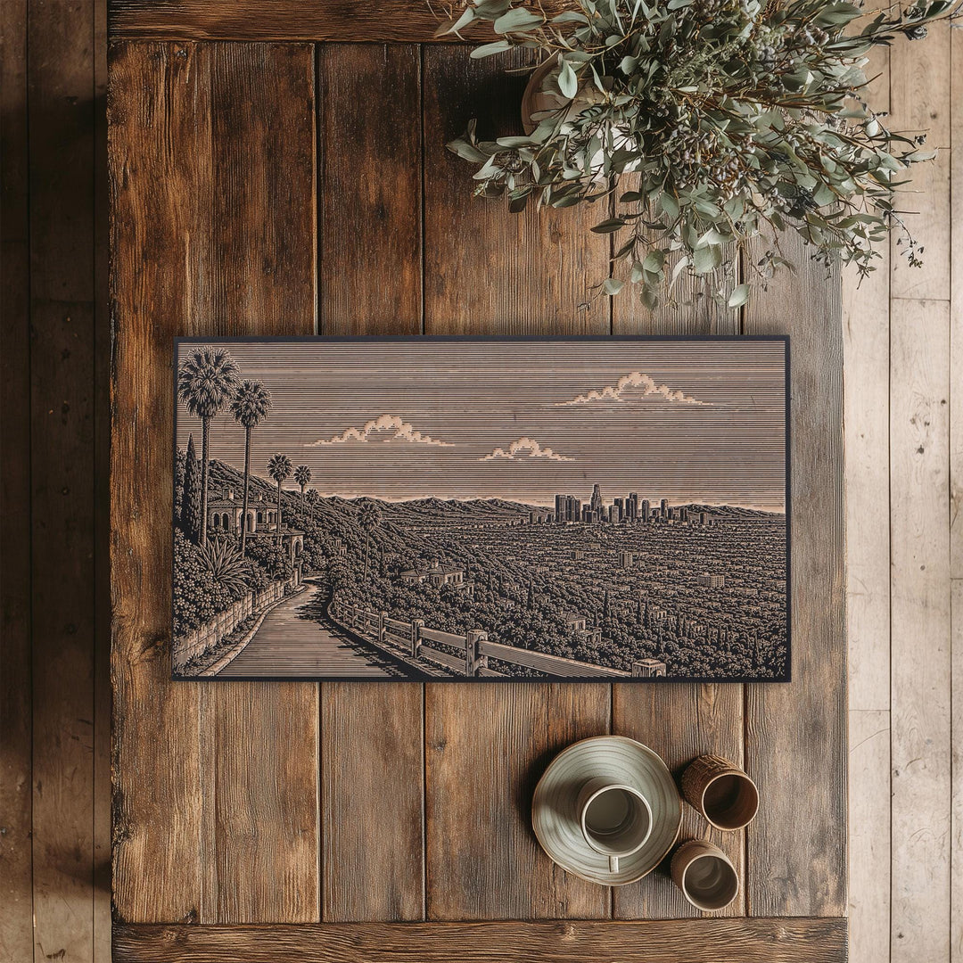 Los Angeles Hillside Overlook Engraved Birch Art Panel