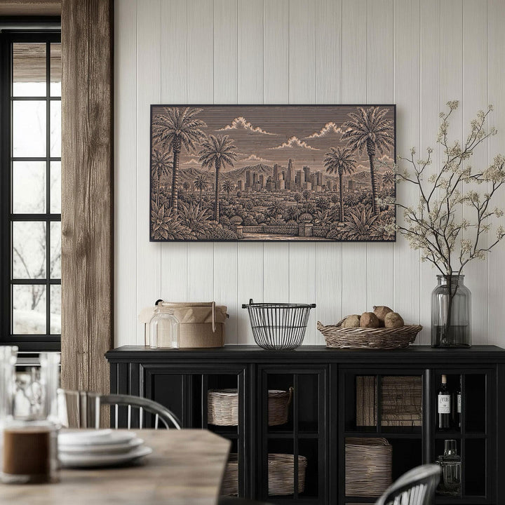 Los Angeles Palm Skyline View Engraved Birch Art Panel