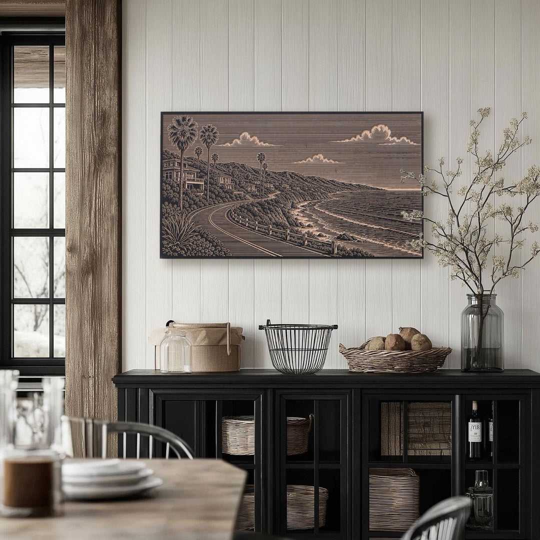 Malibu Coastal Road Engraved Birch Art Panel