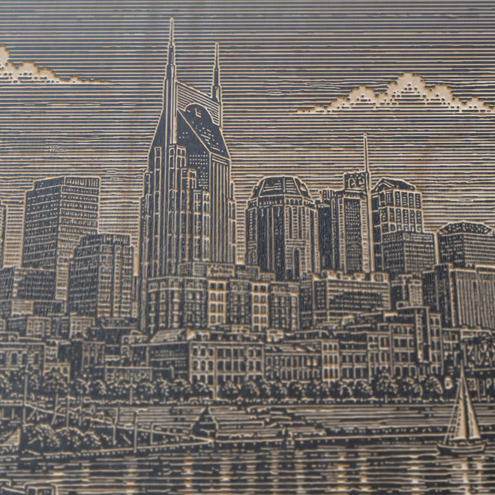 Nashville Cumberland River Skyline Engraved Birch Art Panel