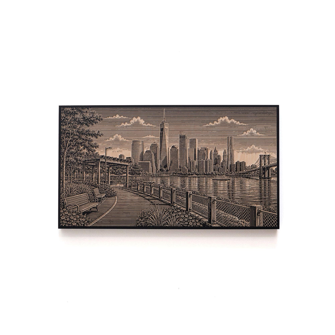 New York City Brooklyn Bridge Park Skyline Engraved Birch Art Panel