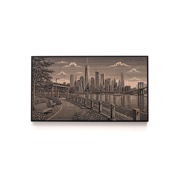 New York City Brooklyn Bridge Park Skyline Engraved Birch Art Panel