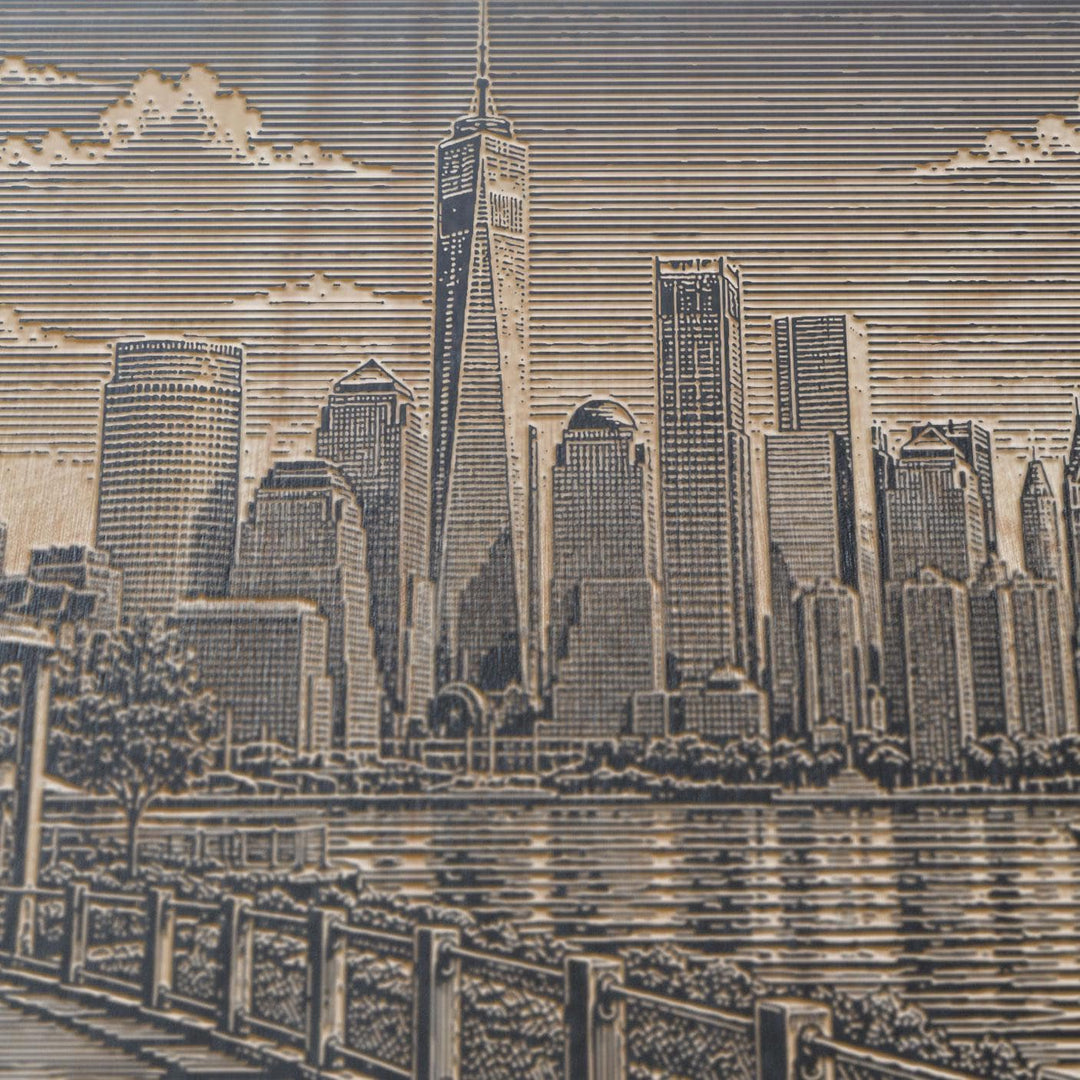 New York City Brooklyn Bridge Park Skyline Engraved Birch Art Panel