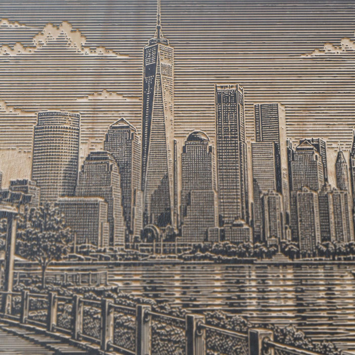 New York City Brooklyn Bridge Park Skyline Engraved Birch Art Panel