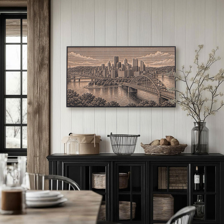 Pittsburgh Three Rivers Skyline Engraved Birch Art Panel