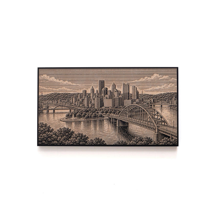 Pittsburgh Three Rivers Skyline Engraved Birch Art Panel