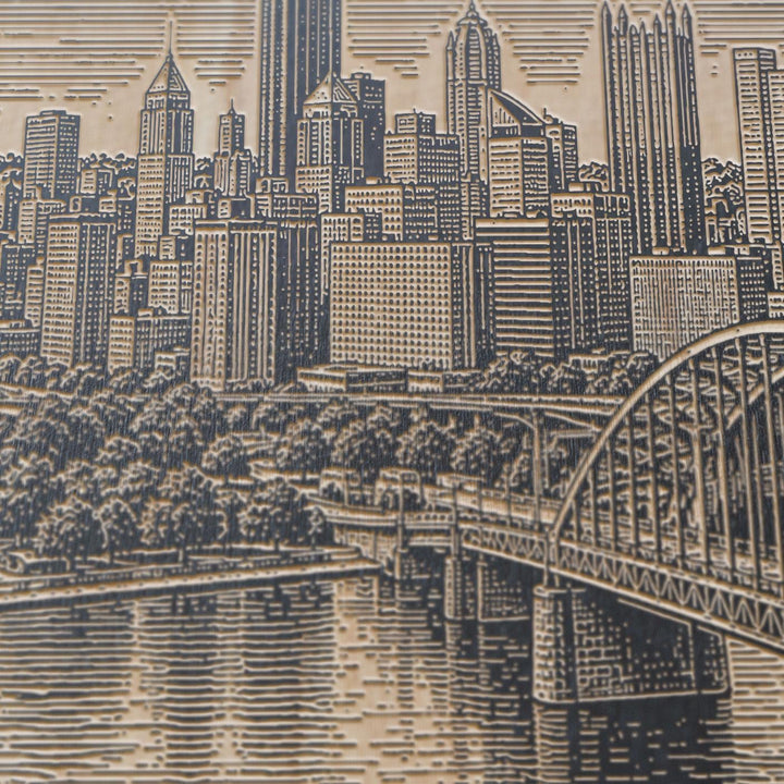 Pittsburgh Three Rivers Skyline Engraved Birch Art Panel