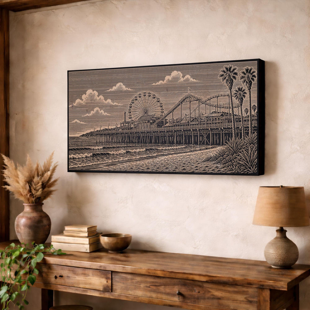 Santa Monica Pier Engraved Birch Art Panel