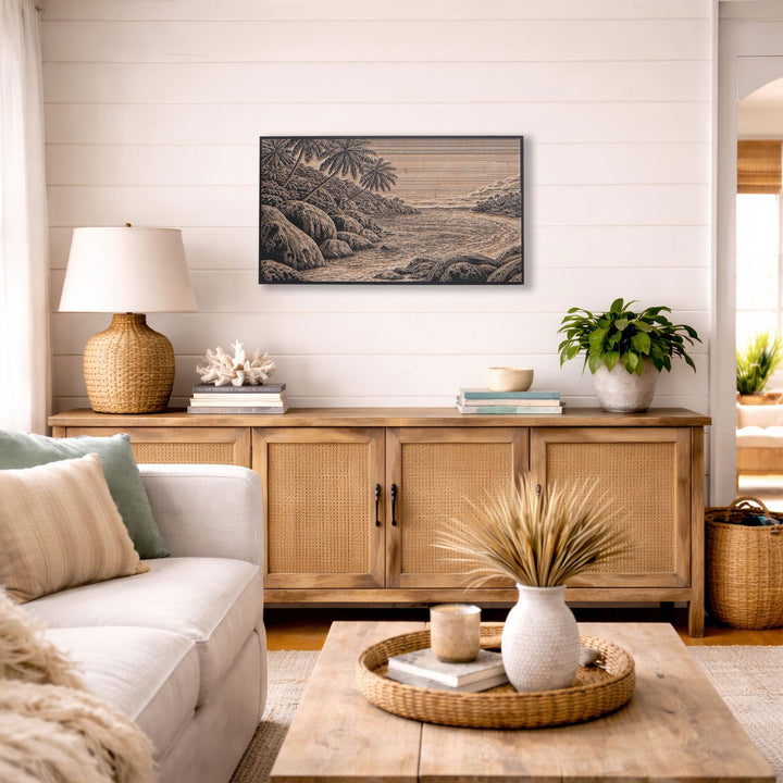 Seychelles Granite Boulders Engraved Birch Art Panel