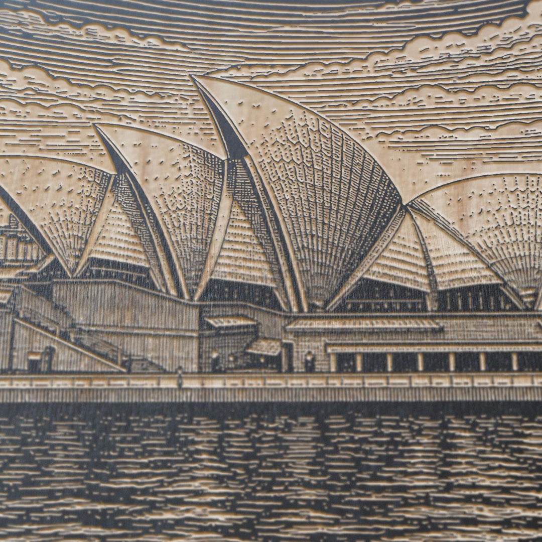 Sydney Opera House and Skyline Engraved Birch Art Panel