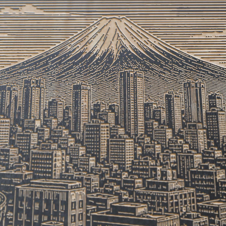 Tokyo Skyline with Mount Fuji Engraved Birch Art Panel