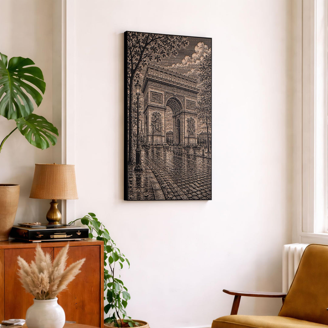 Arc de Triomphe Engraved Birch Art Panel