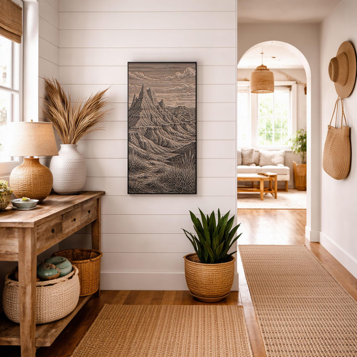 Badlands Rock Formations Engraved Birch Art Panel