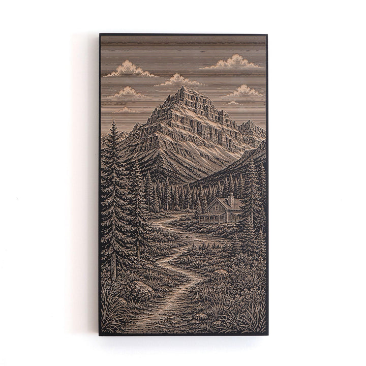 Banff Cascade Mountain Engraved Birch Art Panel