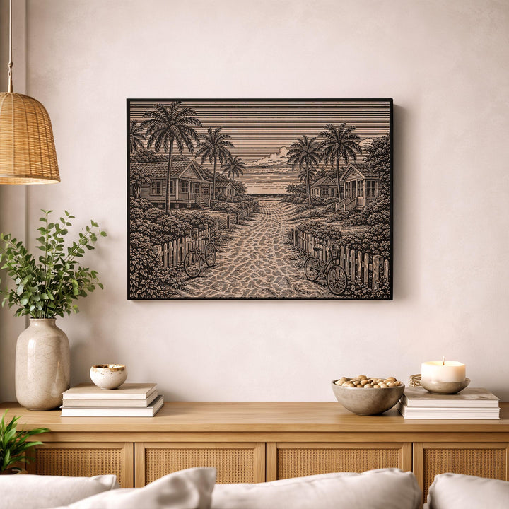 Tropical Beach Path Engraved Birch Art Panel
