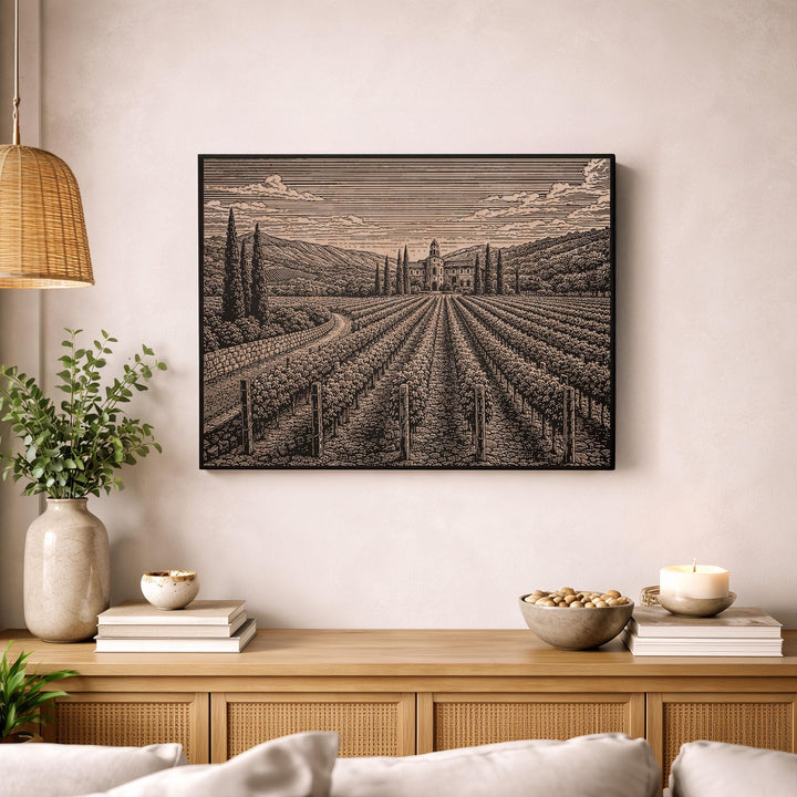 Napa Valley Vineyard Engraved Birch Art Panel